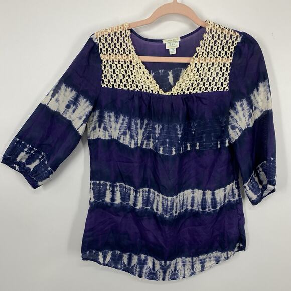 Calypso St Barth Target Silk Crochet Top Size XS Sheer Deep Purple Tie Dye - Picture 9 of 9